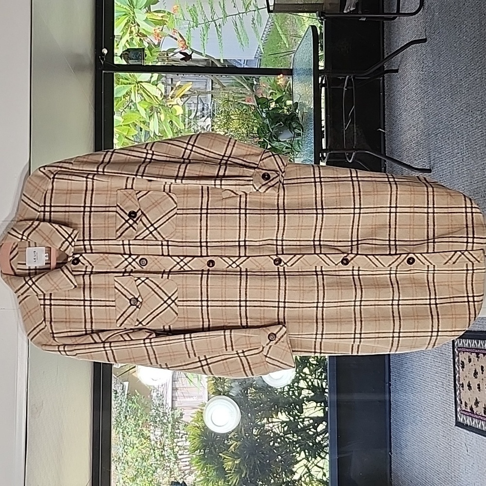 FALL DUSTER JACKET PLAID OVERSIZED SHACKET COAT SIZE MEDIUM